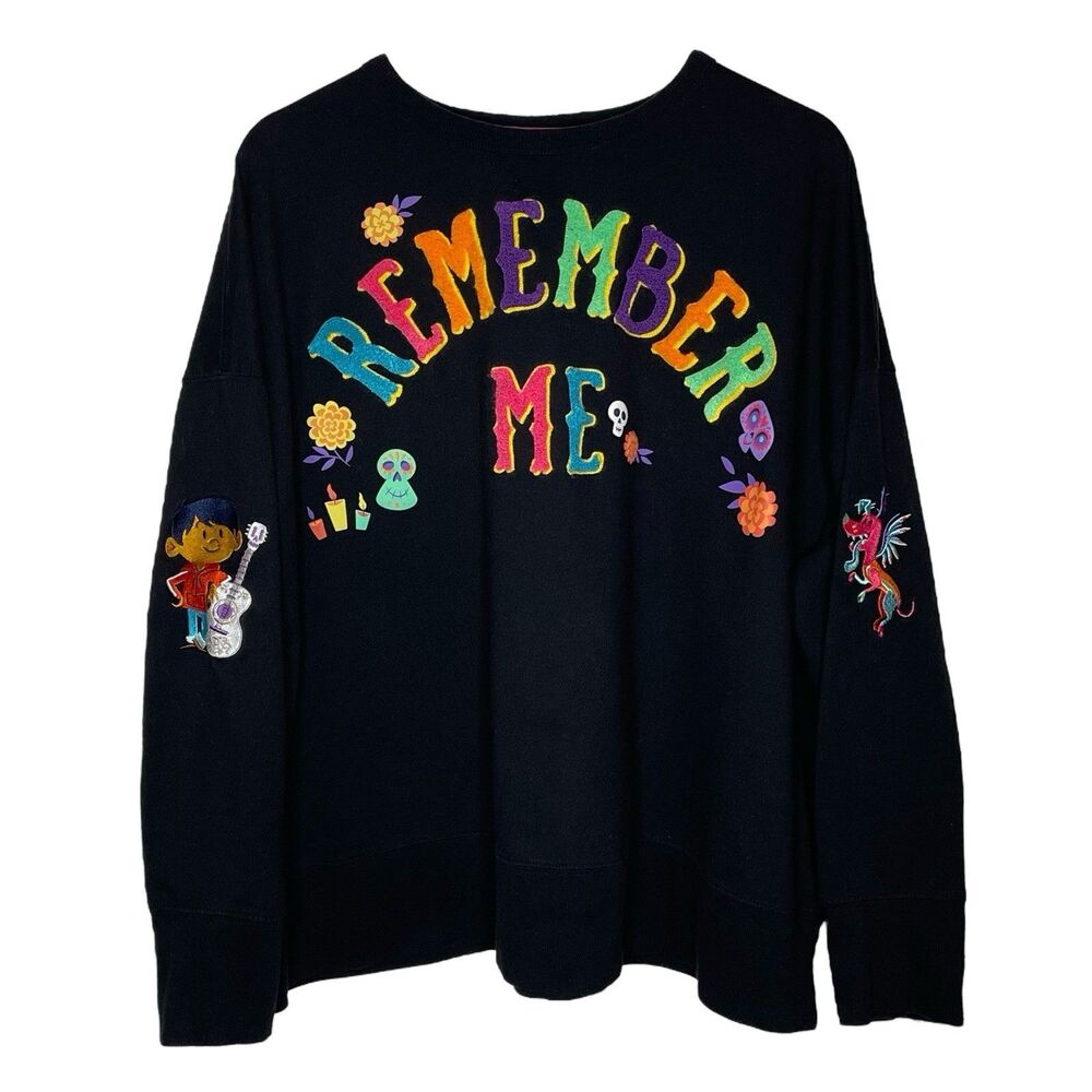 Disney Coco Sweatshirt Women’s Embroidered Black ‘Remember Me’ 3X
